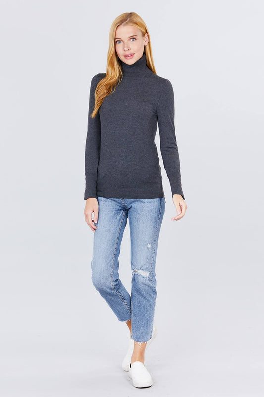 Long Sleeve With Metal Button Detail Turtle Neck Viscose Sweater