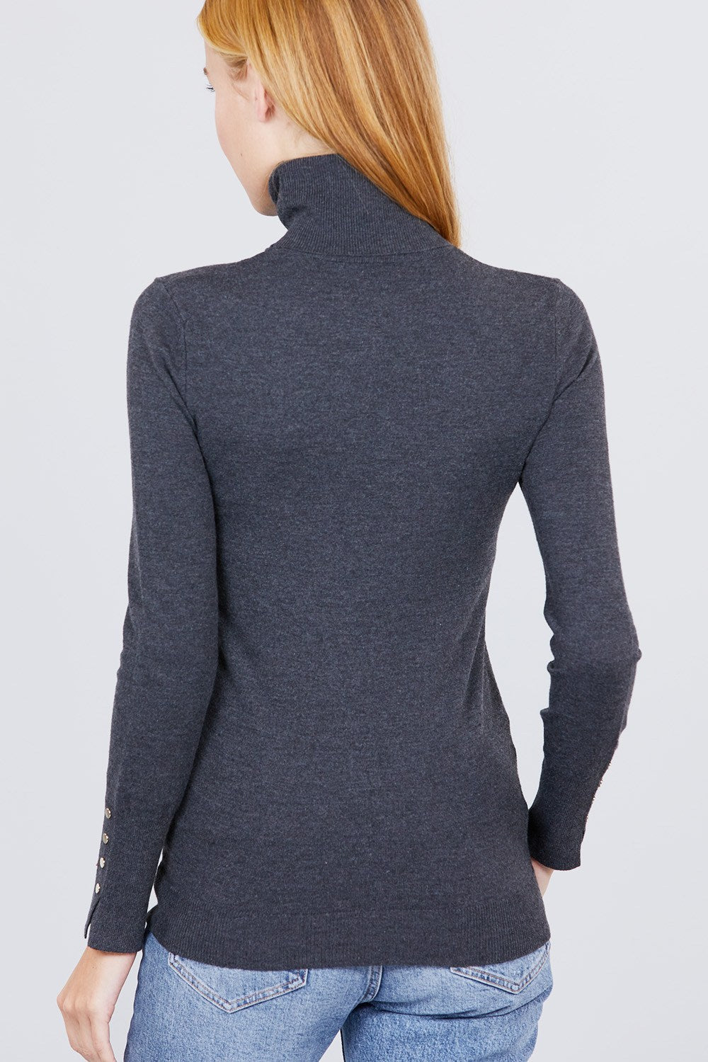 Long Sleeve With Metal Button Detail Turtle Neck Viscose Sweater