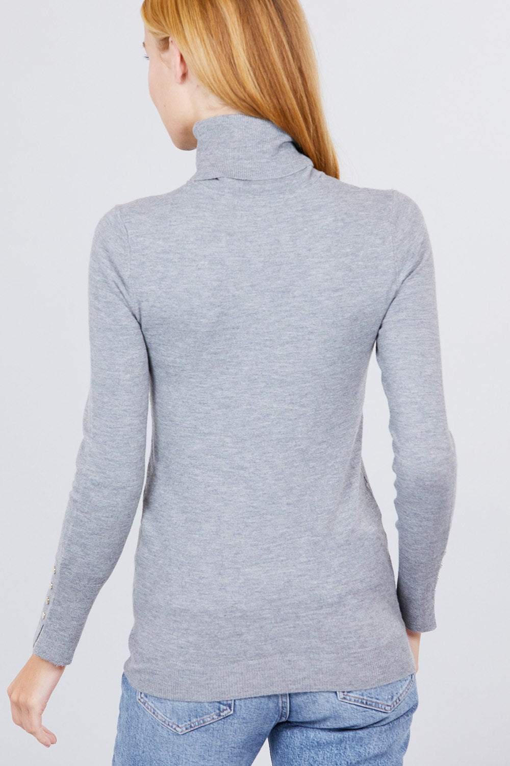 Long Sleeve With Metal Button Detail Turtle Neck Viscose Sweater