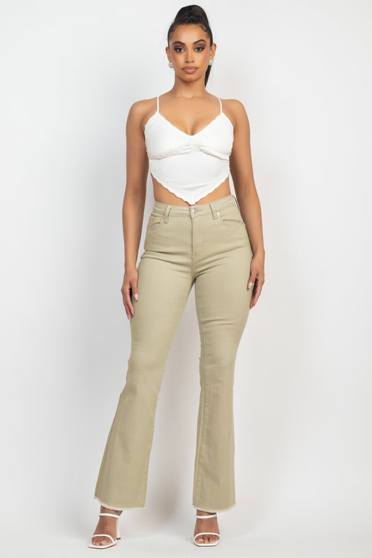 Frayed Bell Bottom Colored Denim Jeans